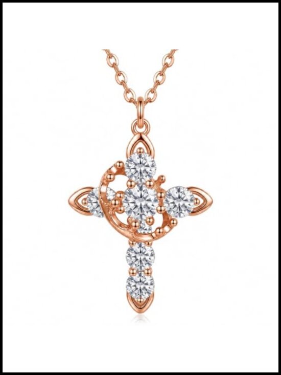 Jewelry - 18k Gold Plated Crown Cross Necklace Cubic Zirconia Pendant Christian Gift